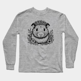 Guinea Pig or Hamster with Floral Crown Long Sleeve T-Shirt